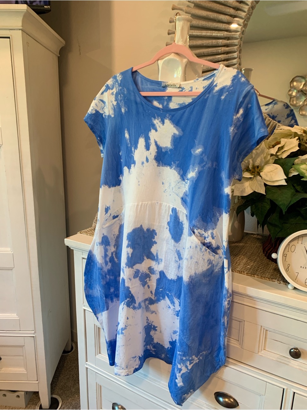 Linen Blue & White Tie-Dye Midi Dress - Picture 8 of 8